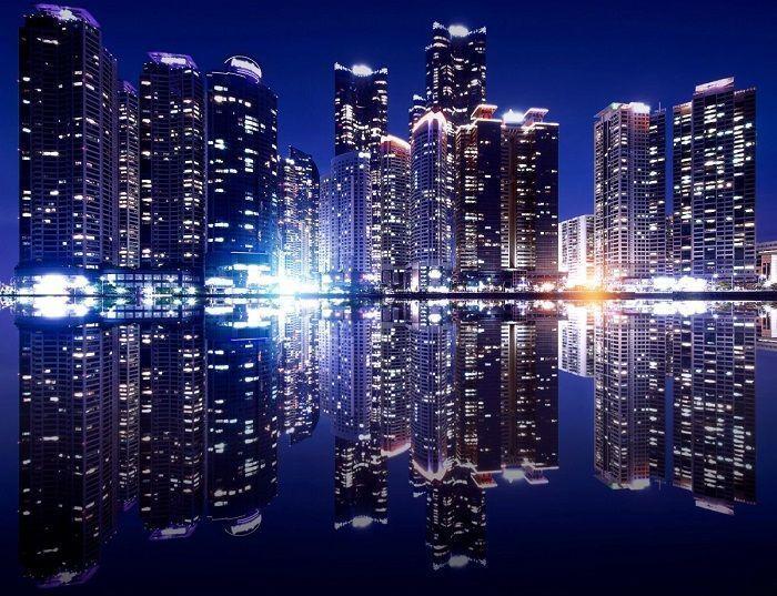 The Bay 101 in Haeundae, Busan, beautifully lit up at night, offering a picturesque view perfect for photography.